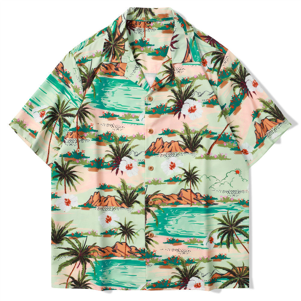 Hawaii Printed Shirt Printed Beach Cardigan Short Sleeve Men And Women