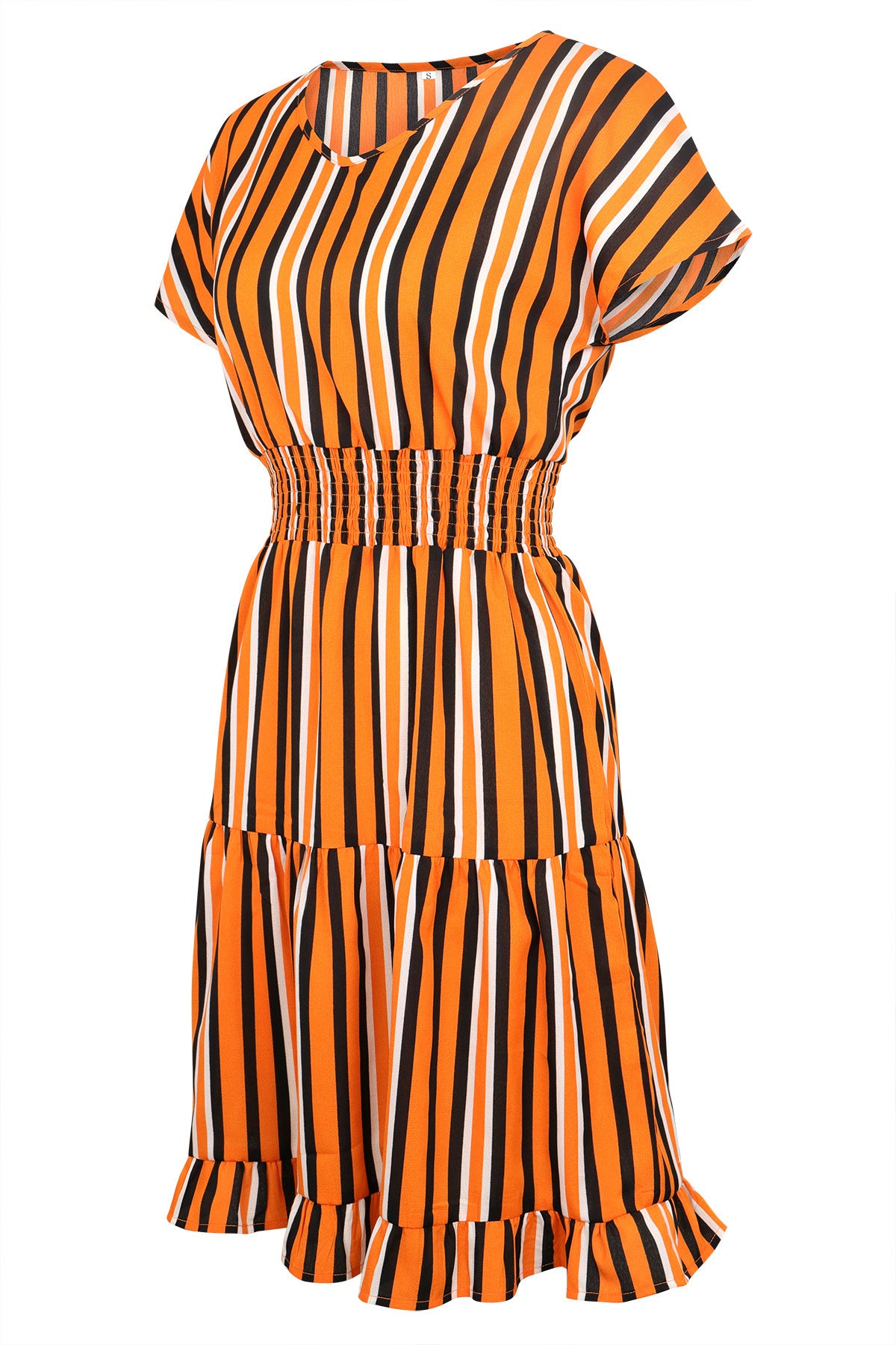 Multi-section stitching striped ruffle dress