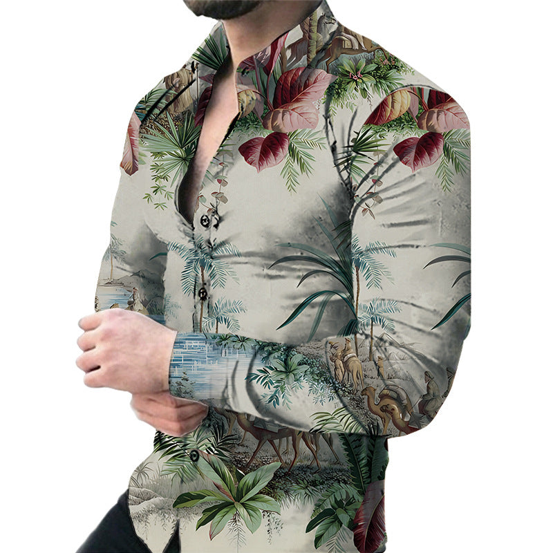 Men's Casual Long Sleeved Large Floral Shirt