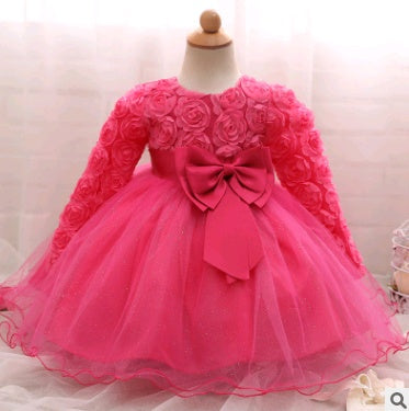 Long-sleeved girls dress rose children's wedding dress skirt