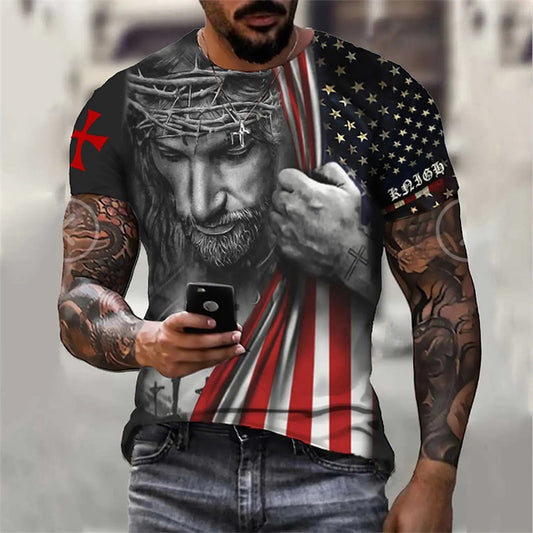 Summer European And American Style 3D Printed Men's Short-sleeved Good Friday Theme T-shirt