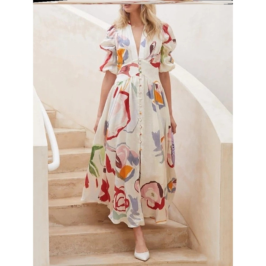 Bohemian Big Chiffon Print Dress Long Beach Dress