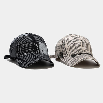 College Style Retro Newspaper Pattern Baseball Cap Men