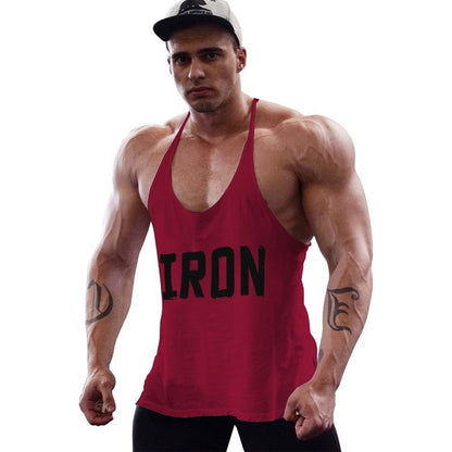 Sports Fitness Vest Men's European And American Vest Cotton Printed IRON Spaghetti Strap Tank Top