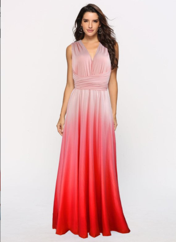 Cross Backless Sexy Lace-up Gradient Color Long Dress