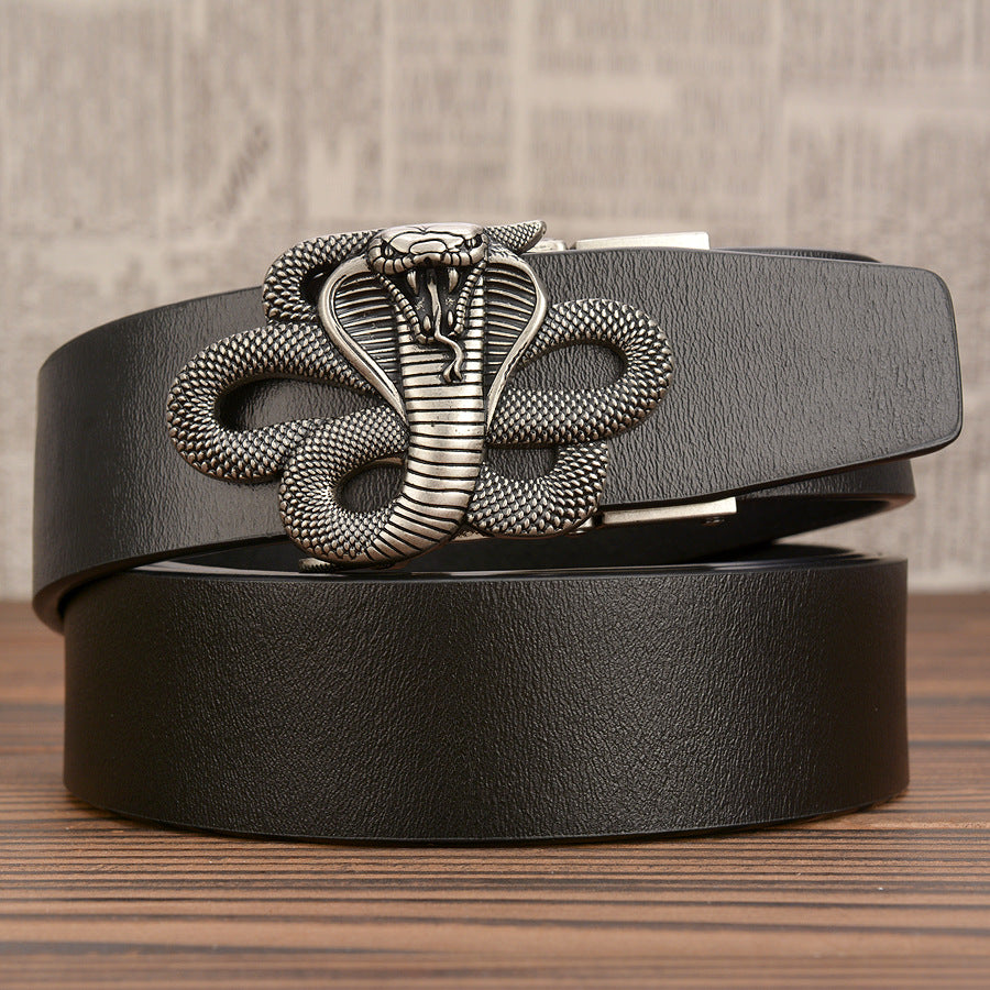 Automatic Buckle Belt Leather Cobra Casual Men