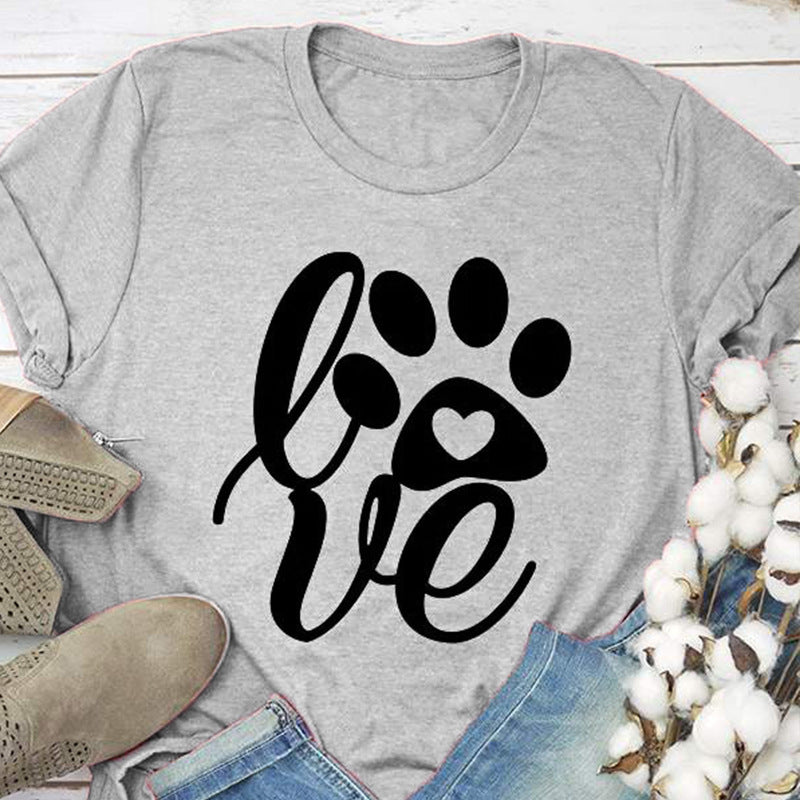 Love Footprints Letters European And American Street Style Short Sleeve