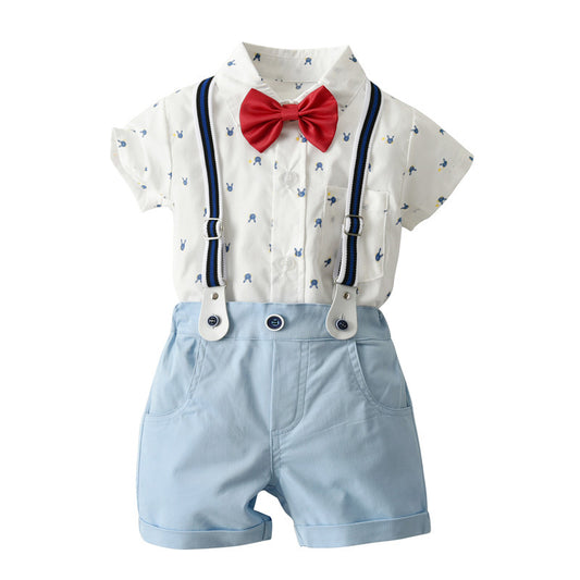 British Gentleman Suspender Pants Two-piece Summer Short-sleeved Men's Clothing