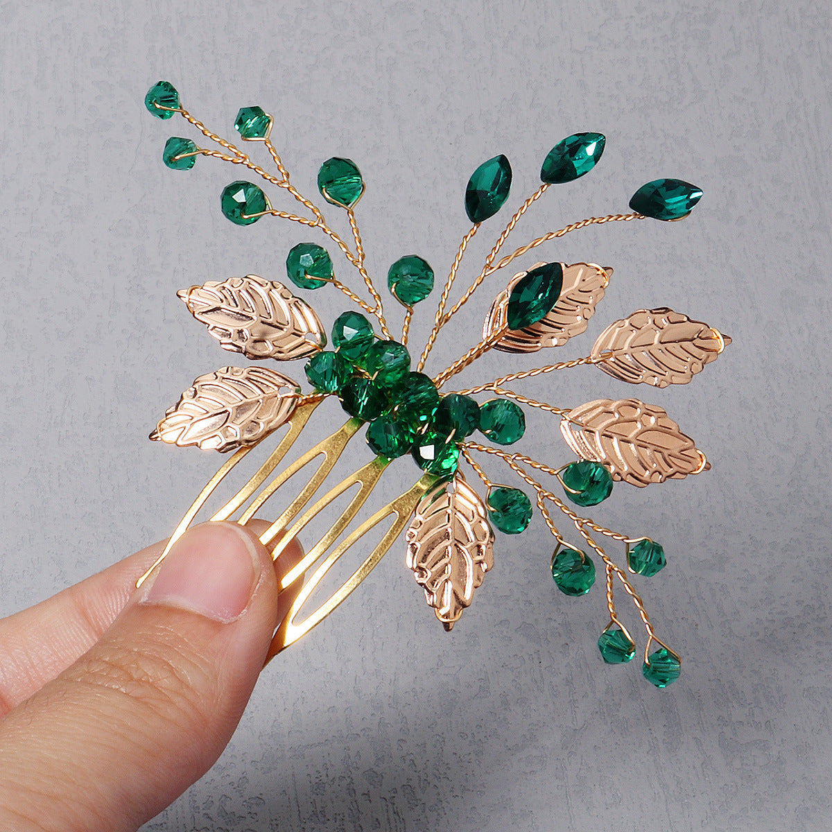 Handmade Leaf Dark Green Crystal Headdress Antique Hanfu Accessories