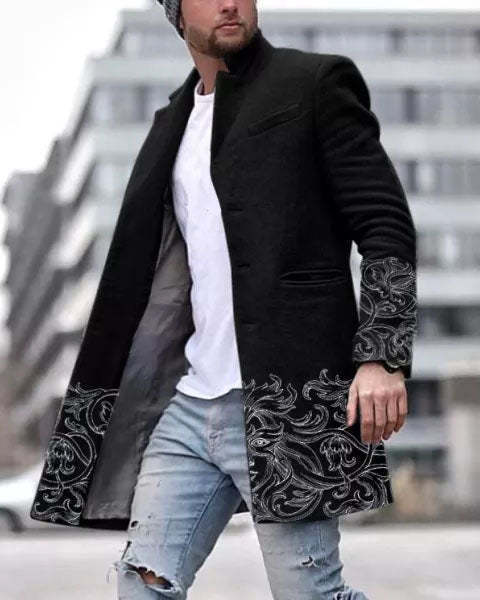 European And American New Men's Woolen Coat 3D Digital Printing Fall Lapels