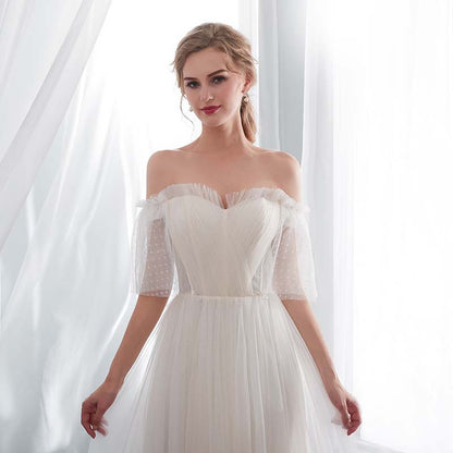 White Off Shoulder Elegant Prom Dress