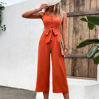 V-neck Temperament Commute Waist Slimming One-piece Trousers