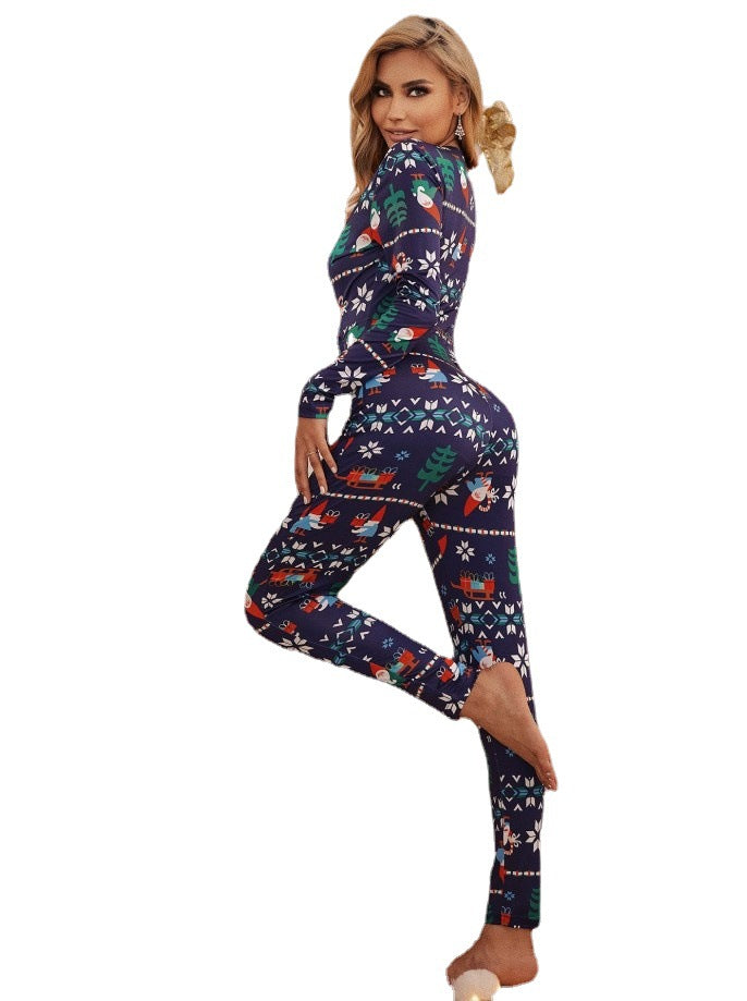 Autumn And Winter Women's Y Printed Ice Silk Jumpsuit