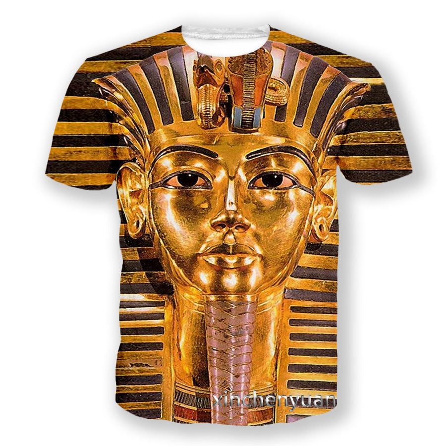 3D Digital Printing Egyptian Pharaoh Round Neck Short Sleeve