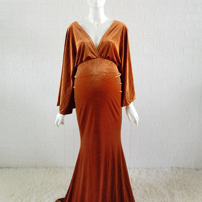 Women's Velvet Boho Maternity Maxi Dress