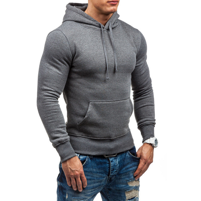 Men's Solid Color Pullover Hooded Sweater Casual Sports Slim Fit