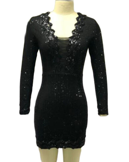 Women's Mesh Panel Sequin Irregular Party Dress