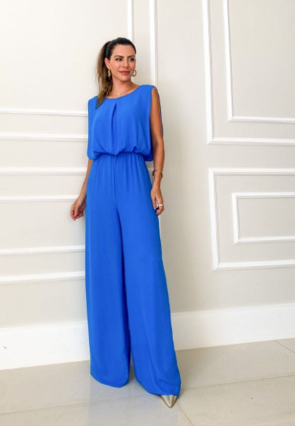 Collage Backless Solid Color Casual Jumpsuit