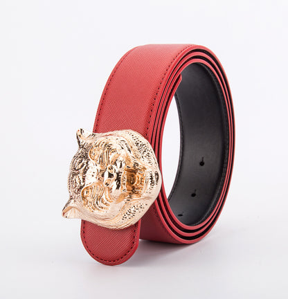 Tiger Head Smooth Buckle Leather Belt