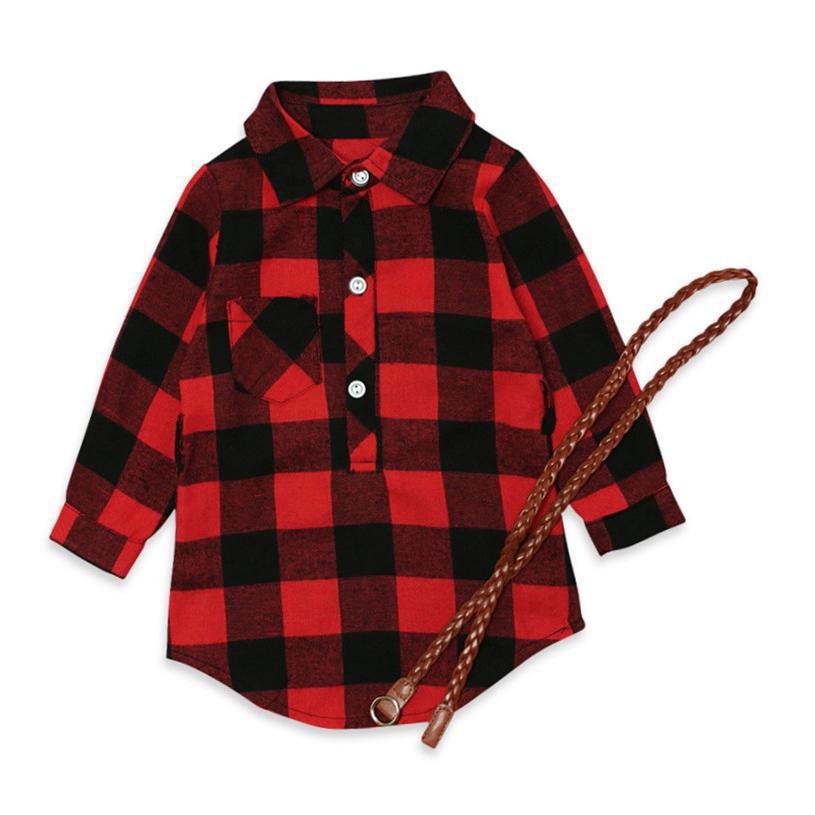 Fashion Girls Long Red Plaid Dress With Belt - Glamour Gale