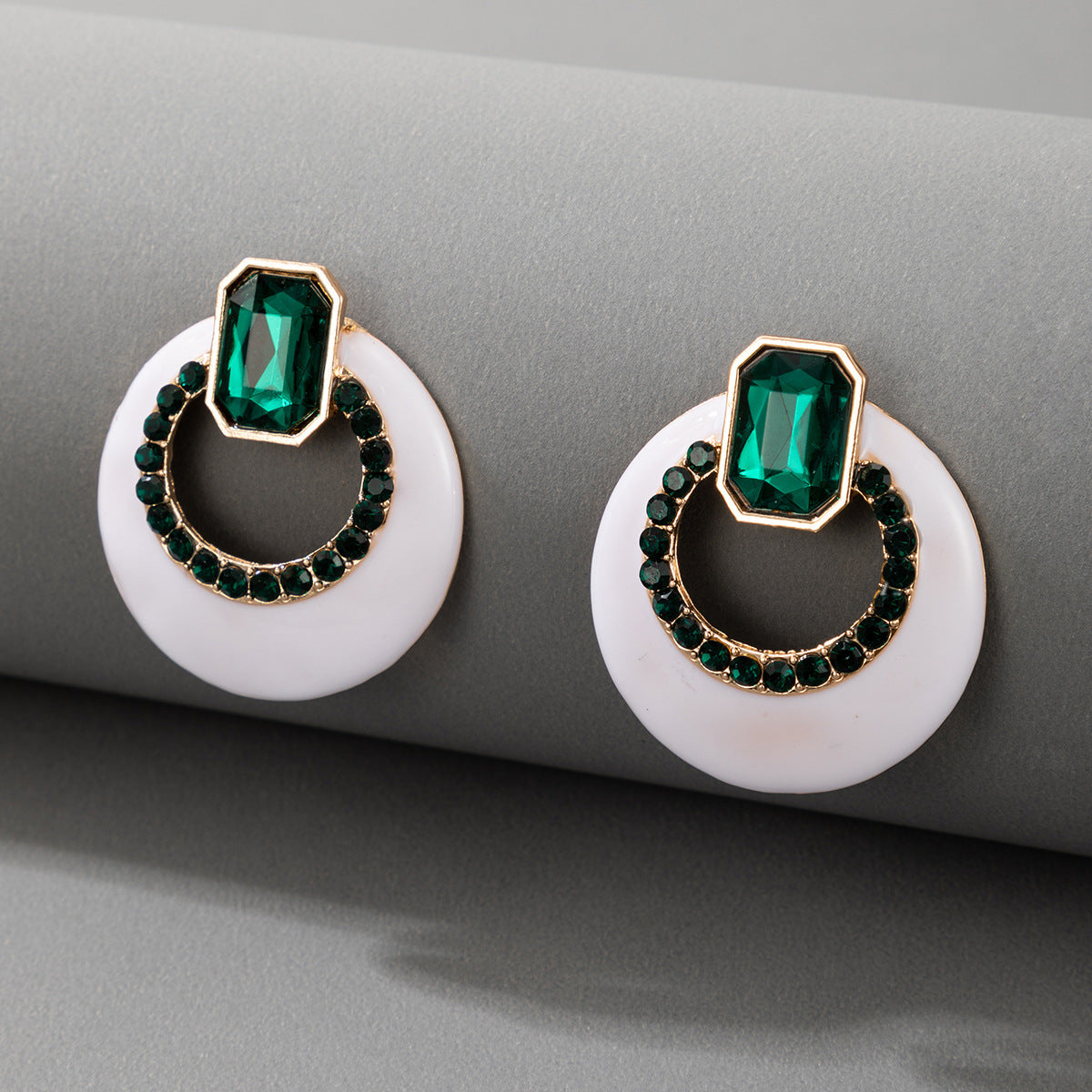 White Acrylic Diamonds Dark Green Simple Personality Ins Earrings Stud Earrings