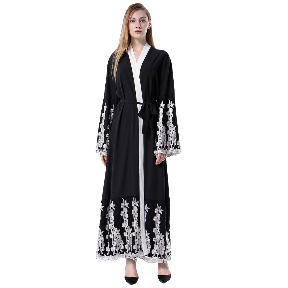 Fashionable Mesh Stitching Embroidery Loose Cardigan Gown For Women - Glamour Gale