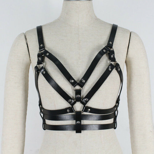 Women's Leather Bra Clothing With Body Chains Ornament