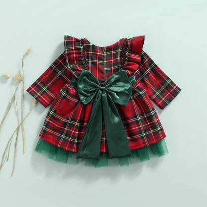 Girls Kids Red Checkered Bow Christmas Dress - Glamour Gale