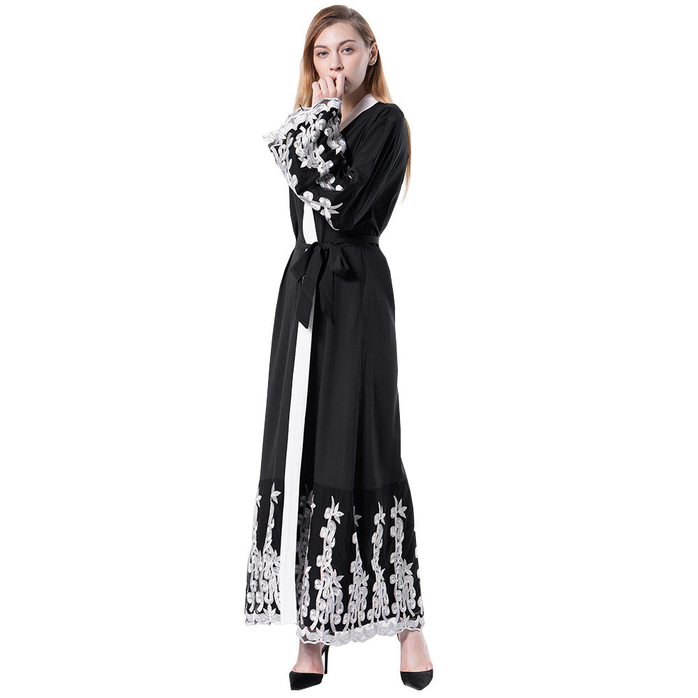 Fashionable Mesh Stitching Embroidery Loose Cardigan Gown For Women - Glamour Gale