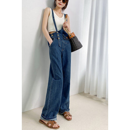 Women's Metal Buckle Versatile Asymmetric Small Waist Bag Denim Suspender Pants