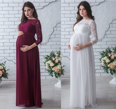 Lace Stitching Chiffon Mopping Long Maternity Dress