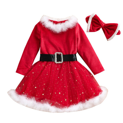 Child Girl Christmas Dress Headband Suit - Glamour Gale