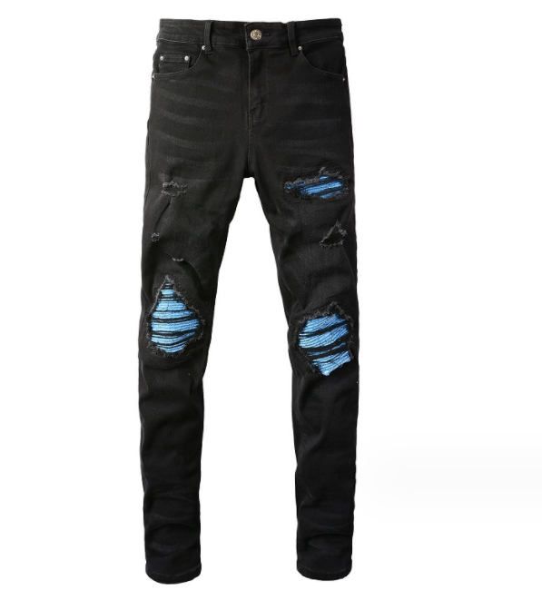 Men's Patch Fitted Distressed Jeans - Glamour Gale