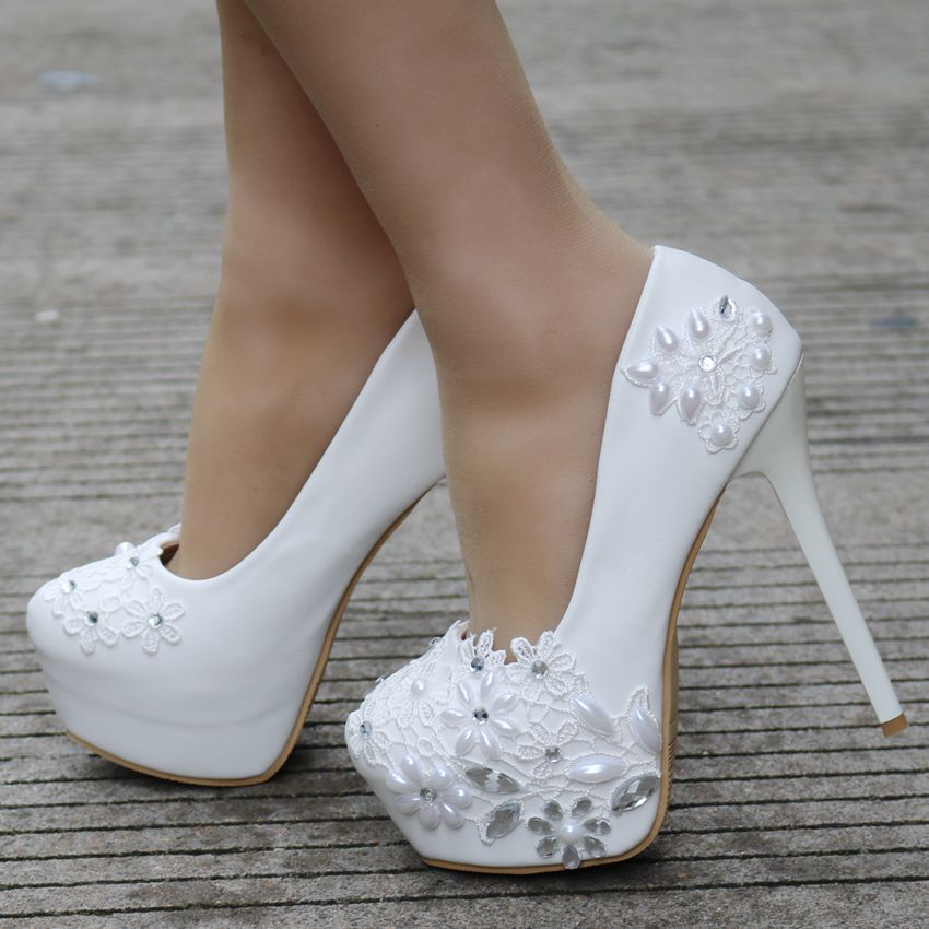 Lace High-heeled Shoes Rhinestone Pearl Stiletto Heel Pumps