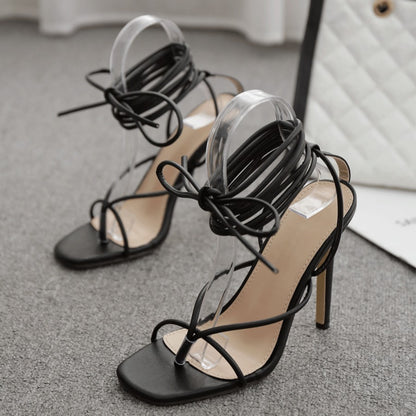 Flip-toe Square Toe Strap Roman Shoes Plus Size High Heel Sandals