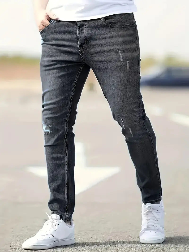 High Quality Men's Frayed Little Feet Stretch Jeans