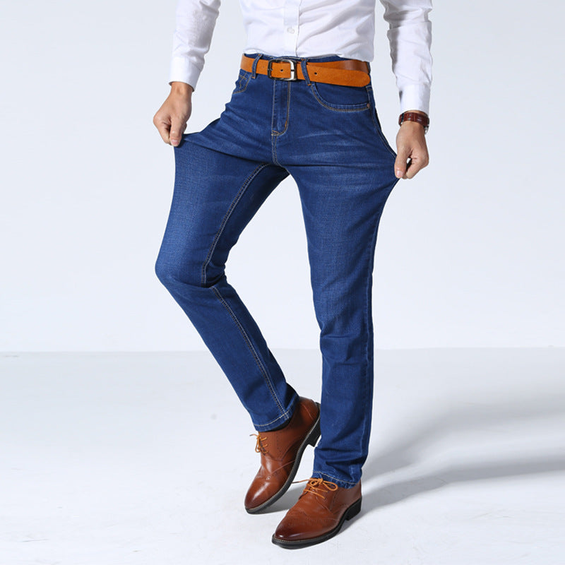 Straight slim business denim trousers