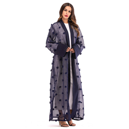 3D Floral Mesh Loose Lace Up Long Sleeved Cardigan Robe For Women - Glamour Gale