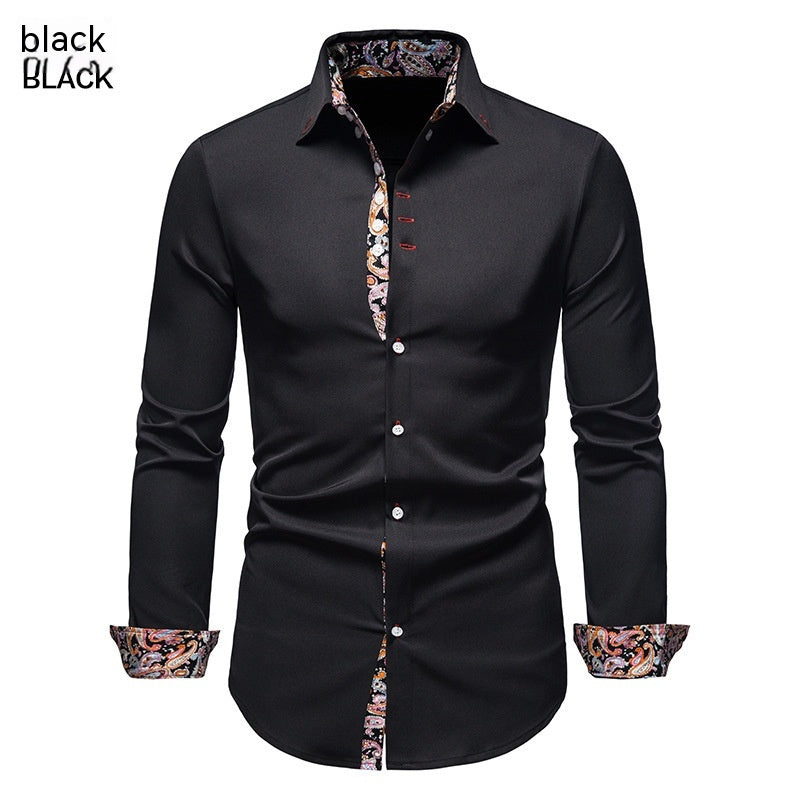 Men's Long-sleeved Shirt Lapel Slim-fit Assorted Colors Polyester Shirt