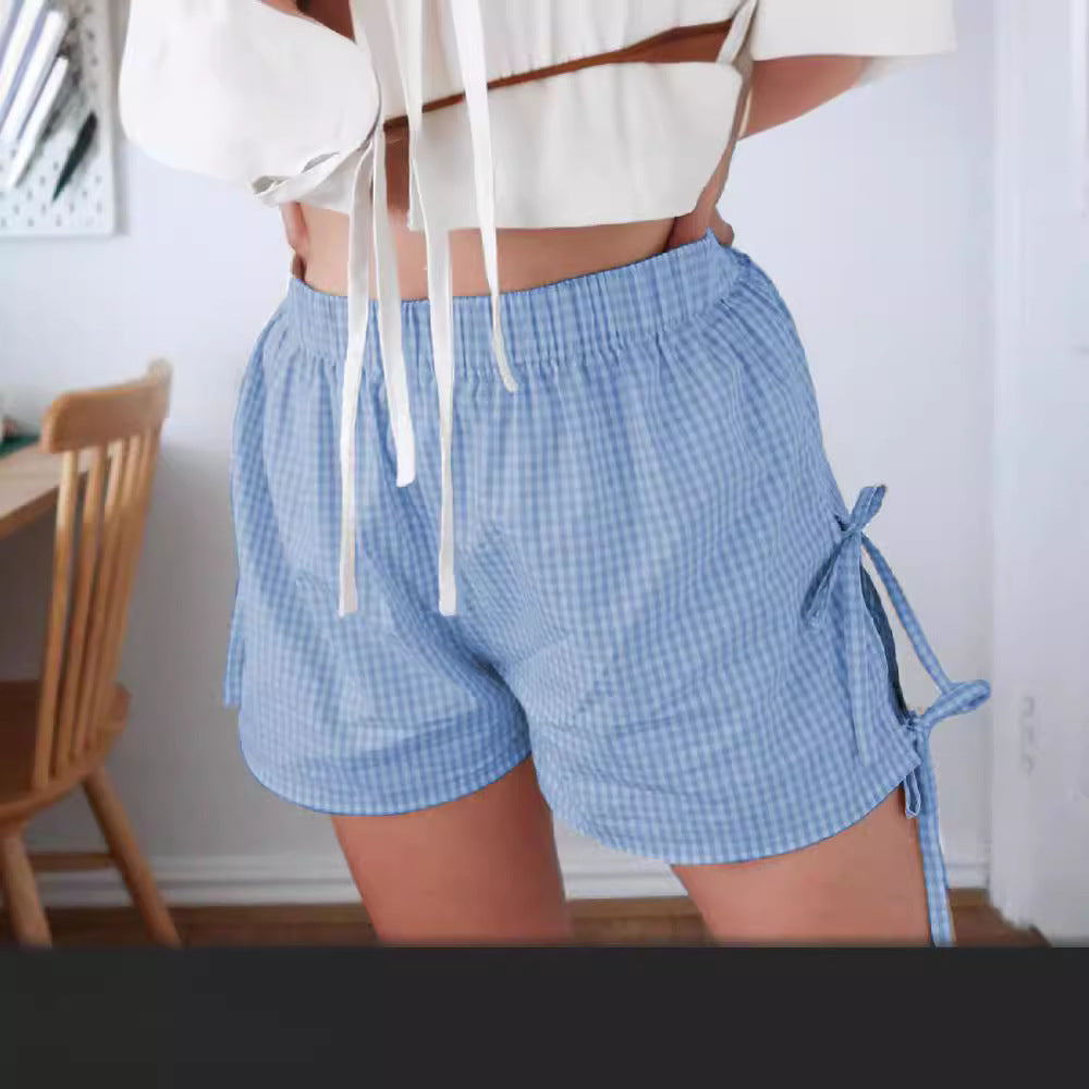 Y2g Women's Retro Plaid Lace-up Loose Shorts