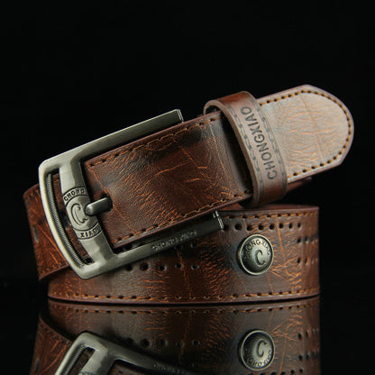 Men's Denim Casual Hollow Rivet Wide Belt