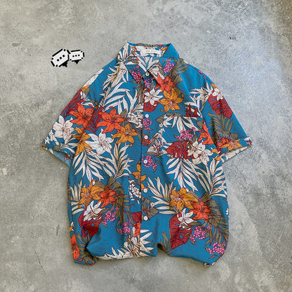 Casual Loose Half Sleeve Shirt Printed Men's Top