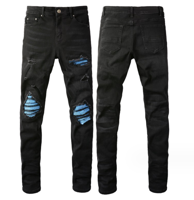 Men's Patch Fitted Distressed Jeans - Glamour Gale