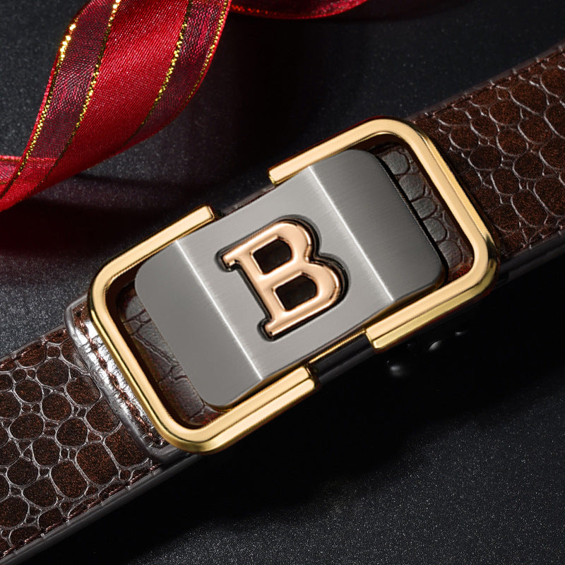 Automatic Buckle Genuine Leather Belt For Middle-aged And Young People