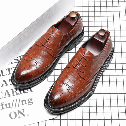 PU Stitched EVA Pointed Toe Mid-top Men's Leather Shoes