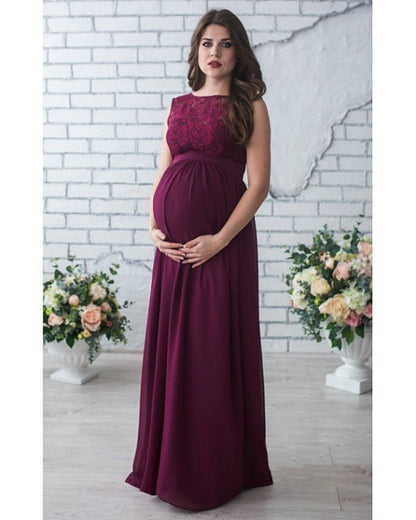 Lace Stitching Chiffon Mopping Long Maternity Dress