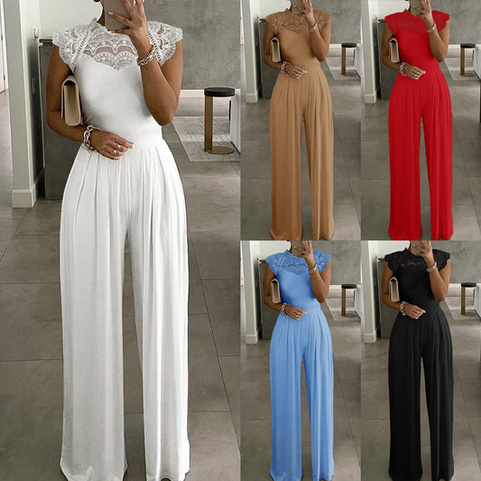 Women's Solid Color Loose Casual Lace Jumpsuit