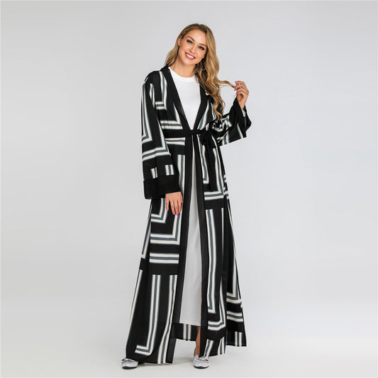 Striped Loose Lace Up Cardigan Robe Women - Glamour Gale