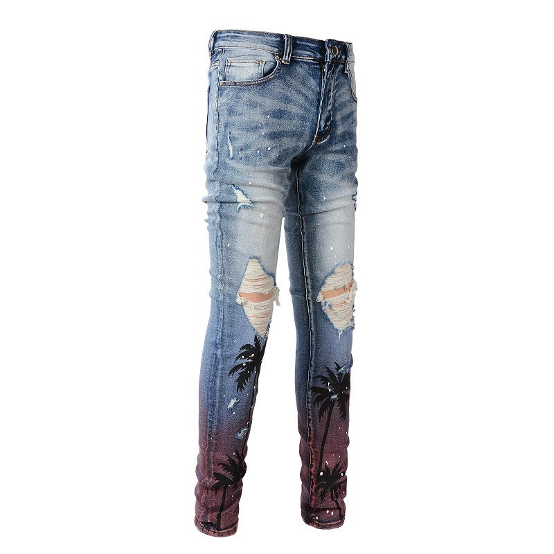 Men's Paint-splashing Style Graffiti Ripped Jeans - Glamour Gale