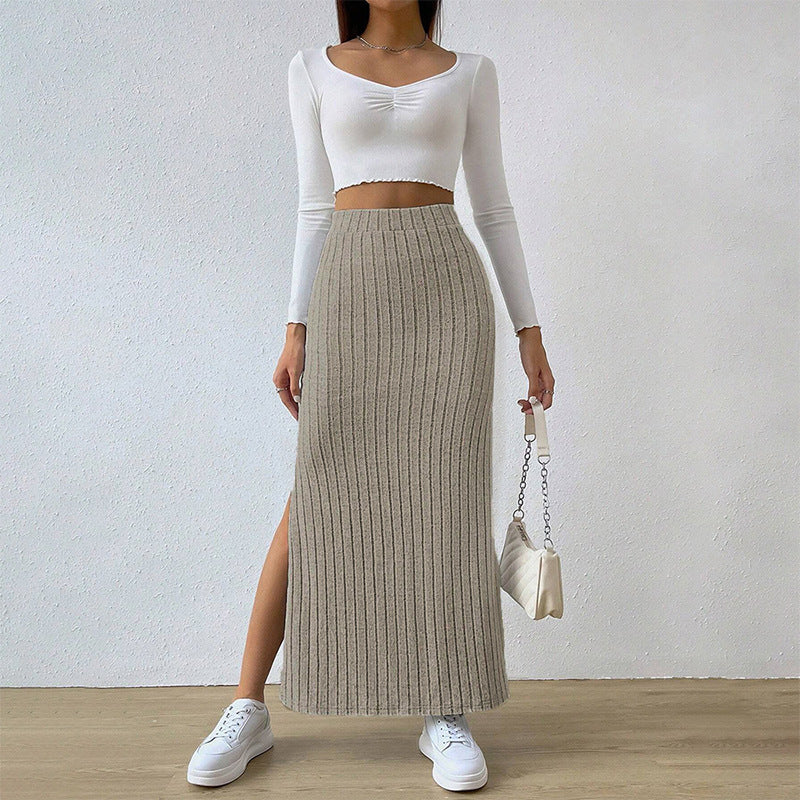 Slit Long Sheath Skirt Women's High Elastic